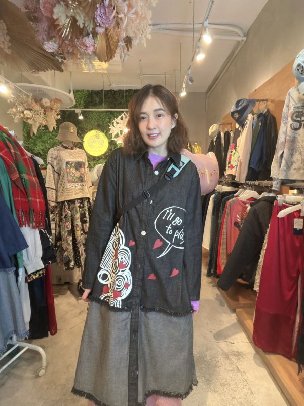 牛仔愛心娃頭襯衫洋 