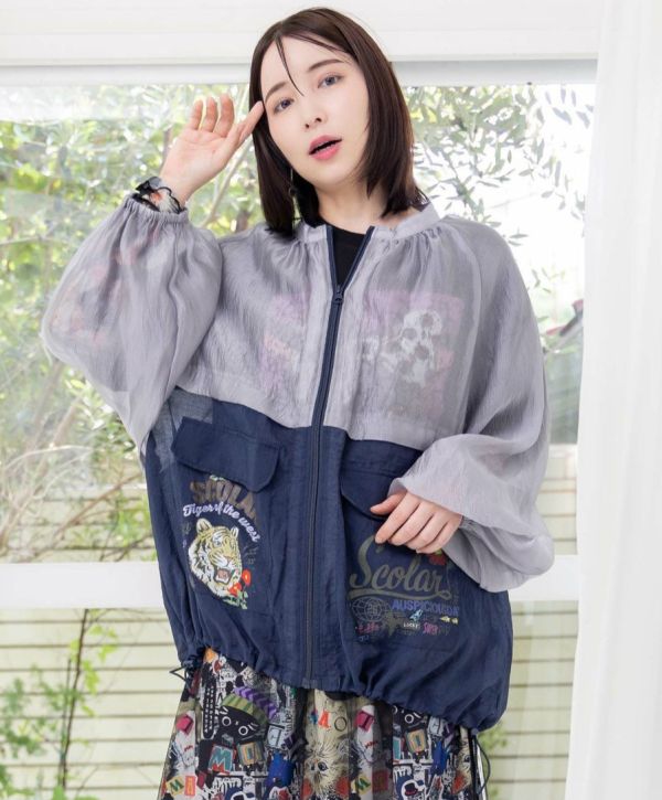老虎刺繡拼接上衣 
