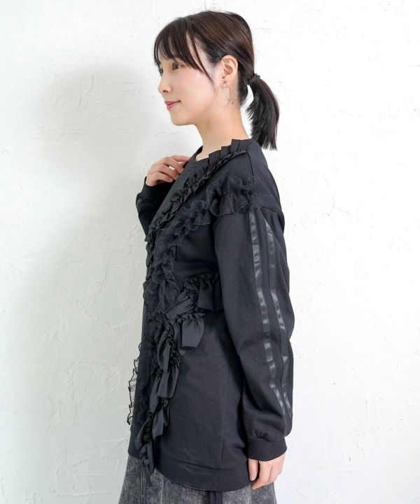 PREMIUM系-典雅蕾絲緞帶長上衣 