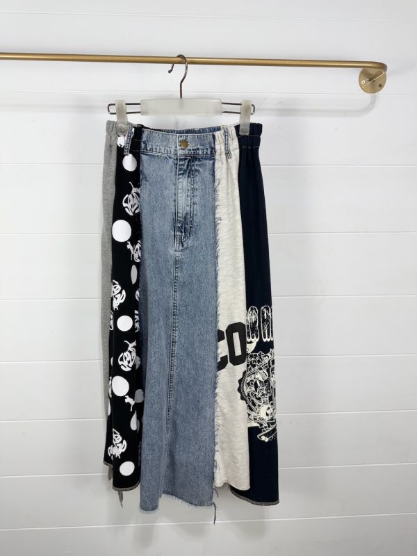 點點牛仔拼接裙 