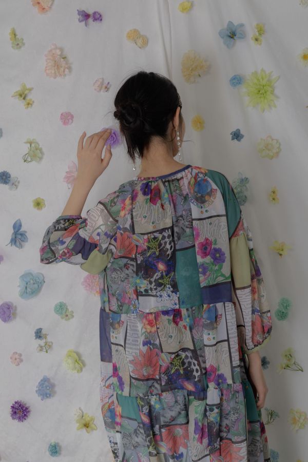 格子宇宙V領長版洋裝 