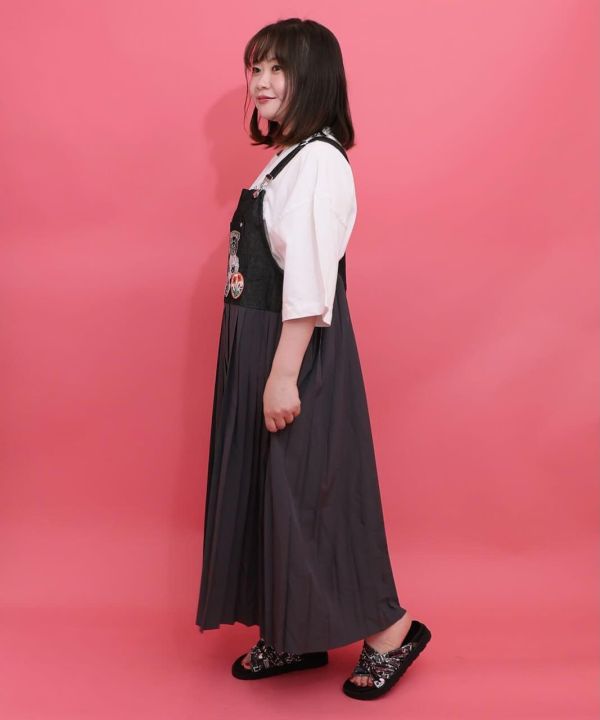 牛仔吊帶百褶洋裝 