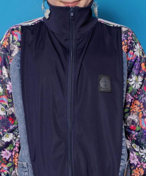 暹羅貓花朵運動牛仔拼接外套 