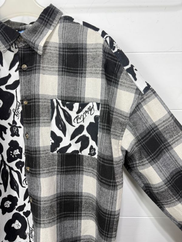 黑花格子拼接襯衫 