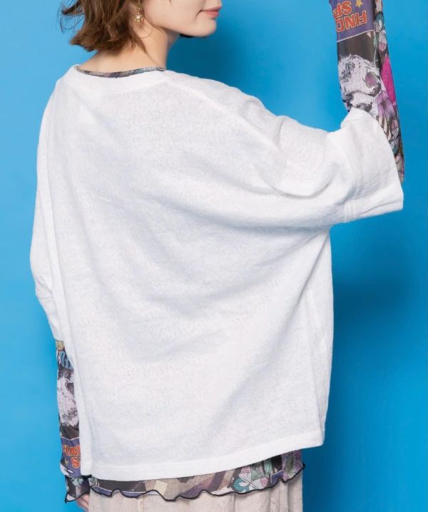 蕾絲布-花朵塗鴉蝴蝶上衣 