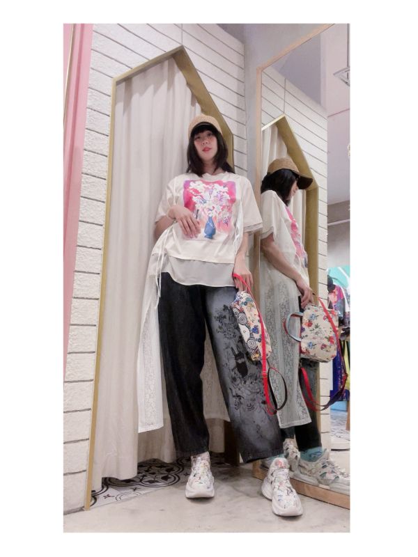 漸層金箔塗鴉牛仔褲 