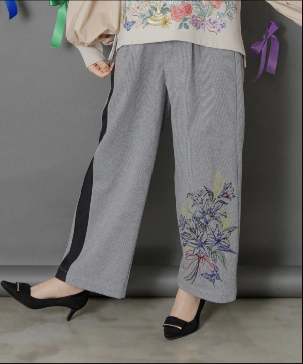 百合刺繡西裝褲 