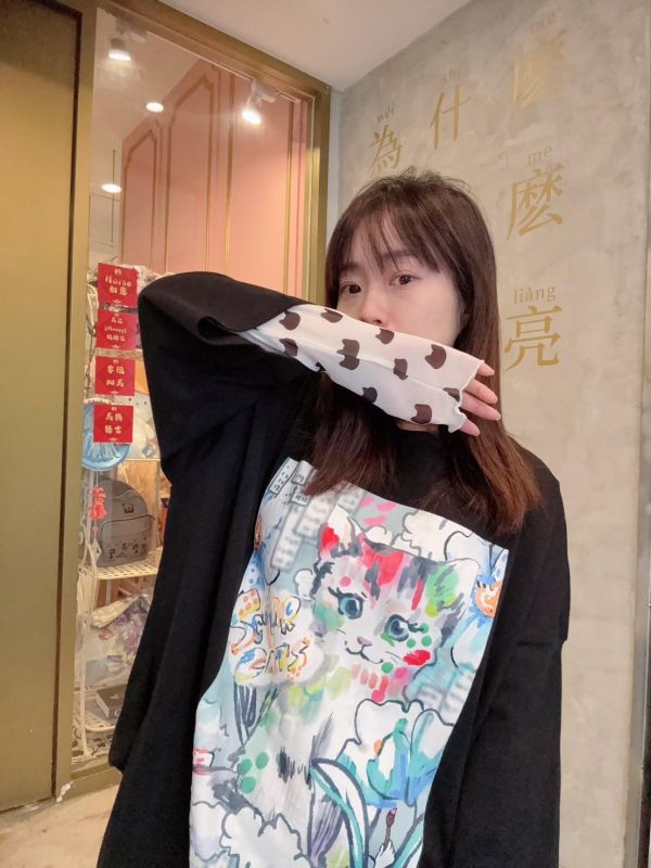 貓咪假兩件裝長版上衣 