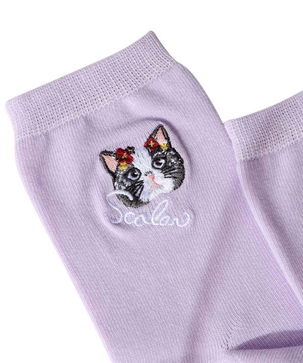 貓刺繡襪 