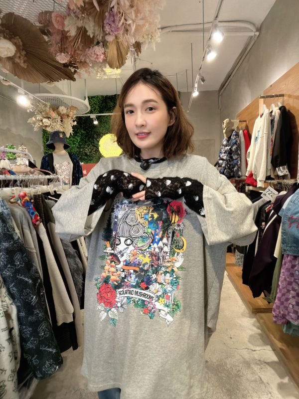 蘑菇假兩件中長版上衣 