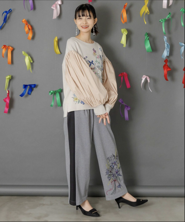 百合刺繡西裝褲 