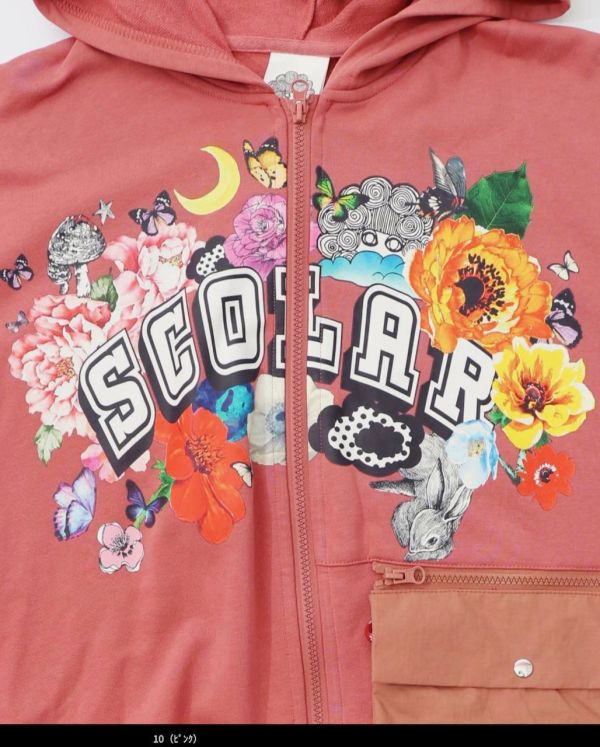 花朵塗鴉拉鏈袋子連帽外套 