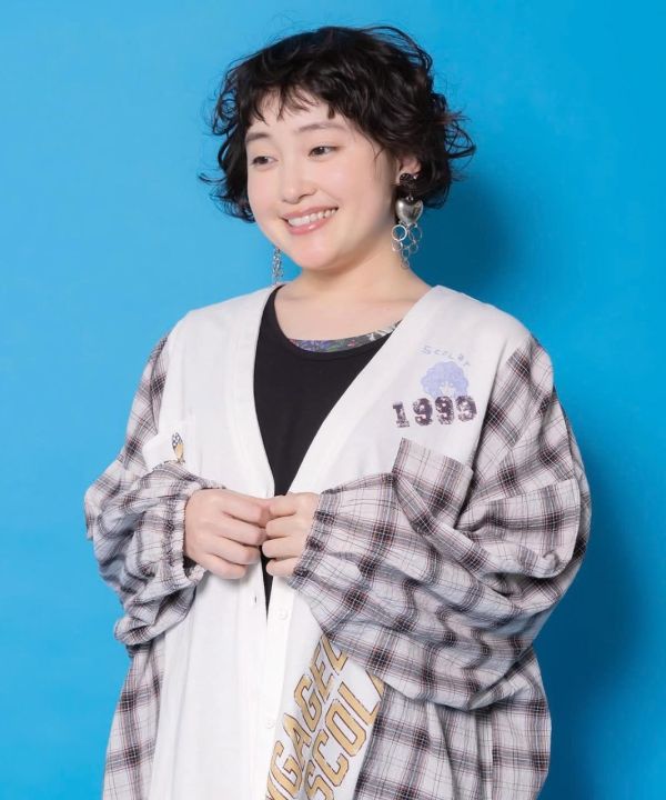 格子拼接V領外罩 