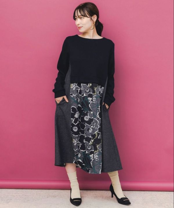 繁星花異材質拼接洋裝 