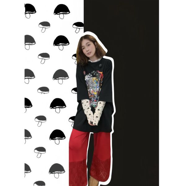 蘑菇假兩件中長版上衣 