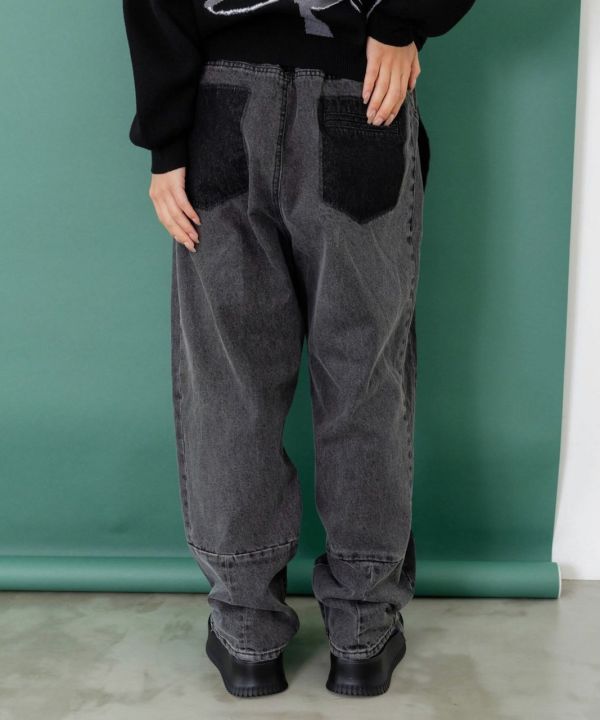 花豹貓拼接牛仔褲 