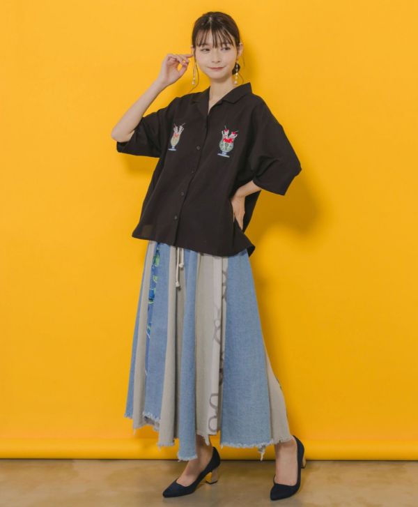花綠線條拼接裙 