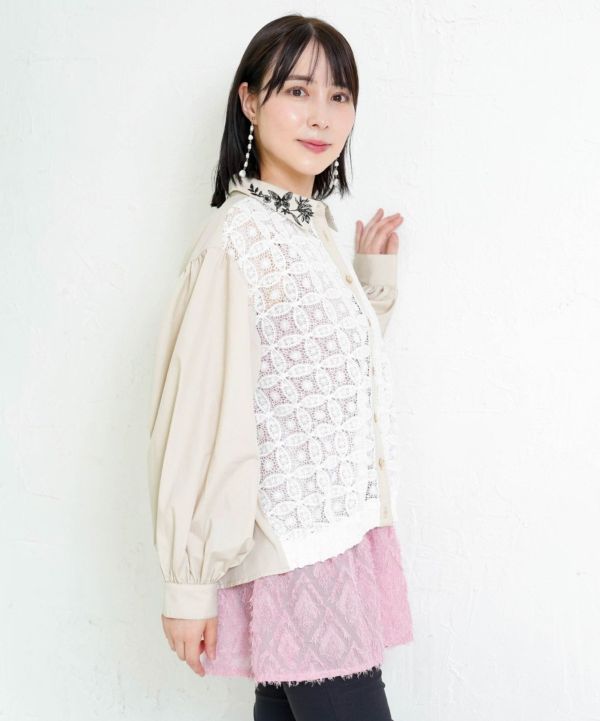 花朵刺繡簍空襯衫 