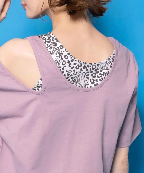 花朵花豹切肩造型上衣(兩件式) 