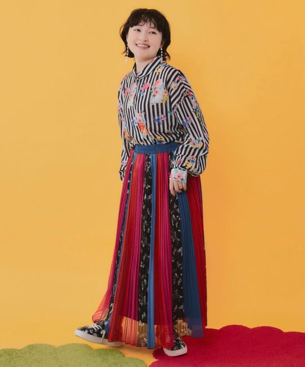 條紋花朵/膠卷漸層襯衫 