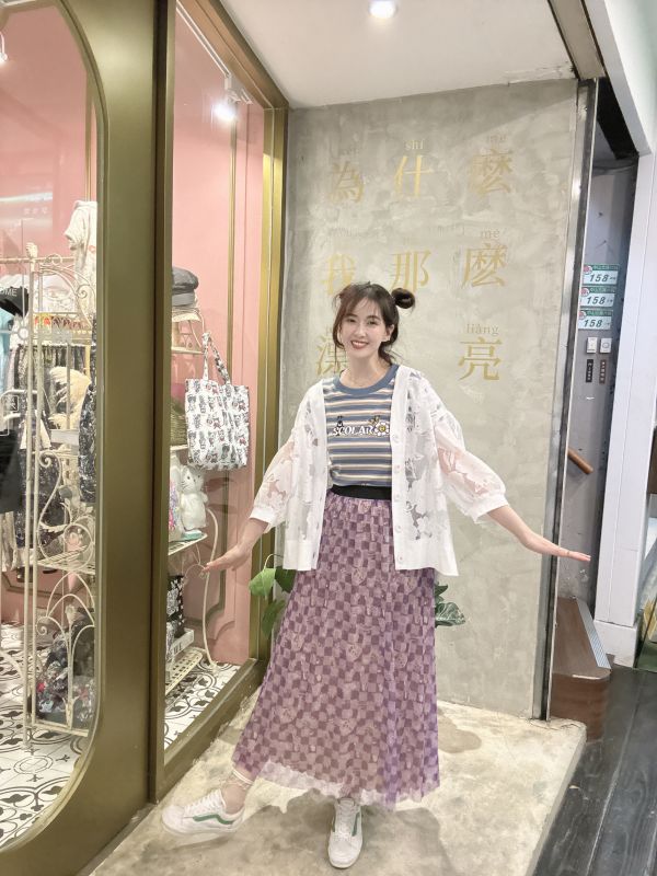 (雙面穿)蘑菇方格泡泡裙 
