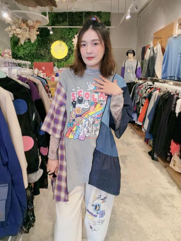 純棉彩虹拼接異材上衣 