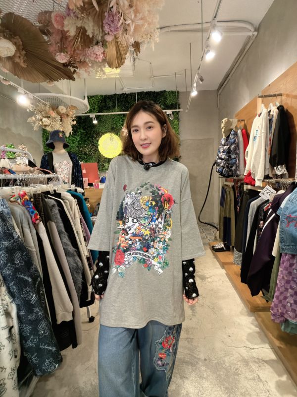 蘑菇假兩件中長版上衣 