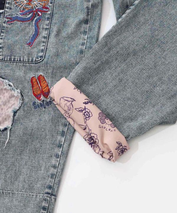 海外限定-貓刺繡牛仔褲 