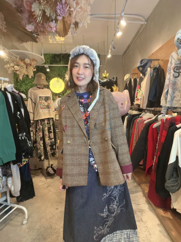 千鳥格刺繡夾克 