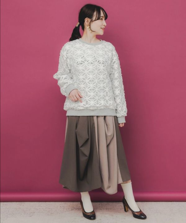 變形抓皺拼接裙 