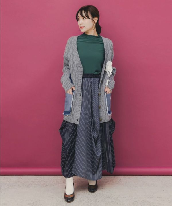 變形抓皺拼接裙 