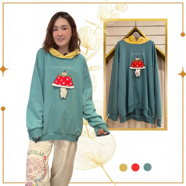 吊燈熊熊撞色連帽上衣 
