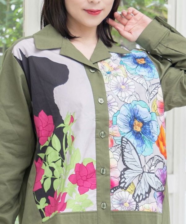 剪影貓咪花朵襯衫 