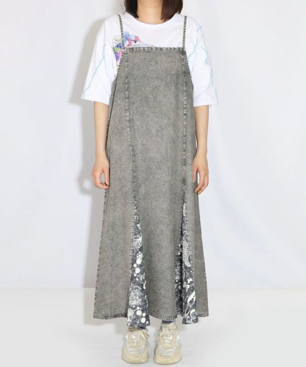 插畫拼接細肩帶洋裝 