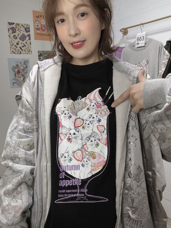 泡泡貓咪草莓聖代上衣 