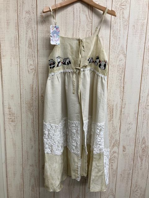 小熊貓異材拼接細肩帶洋裝 