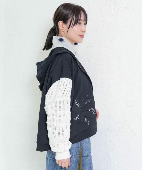 蕾絲手袖連帽外套 