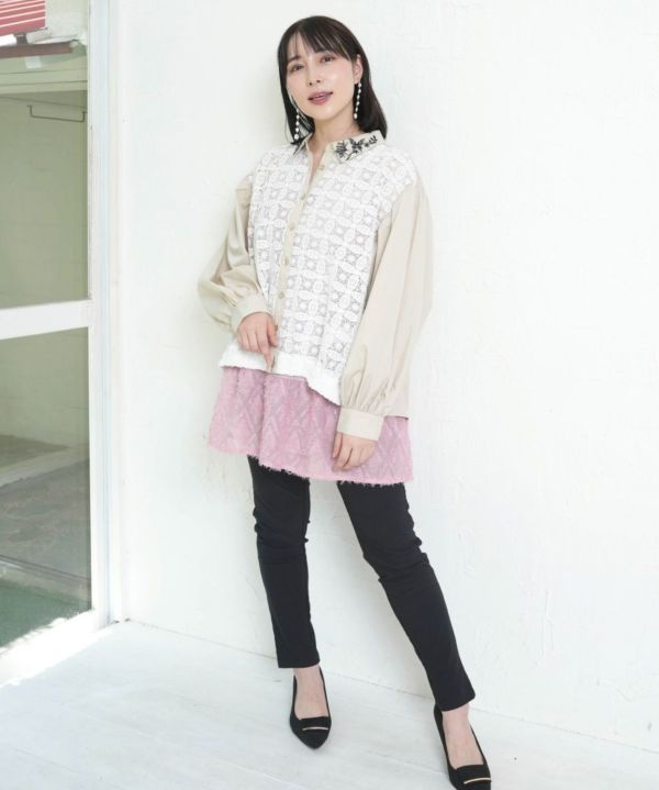 羽毛蕾絲簍空背心 