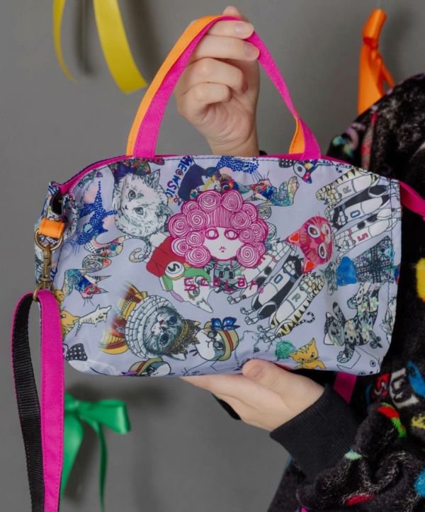 貓塗鴉星空條紋撞色包 