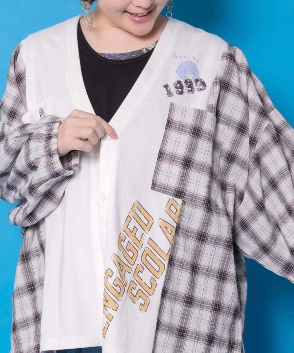 格子拼接V領外罩 