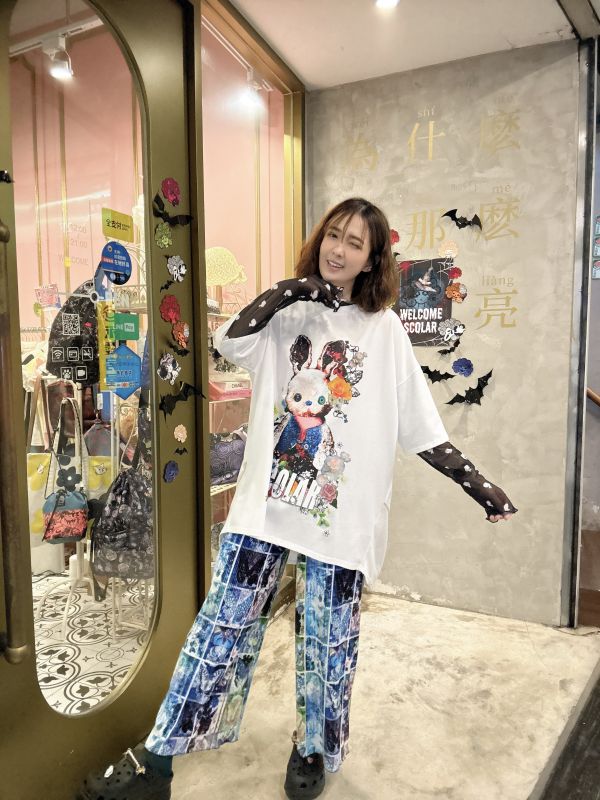 假兩件拼袖兔兔上衣 