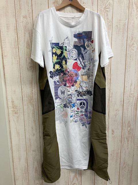 塗鴉異材質抽繩洋裝 