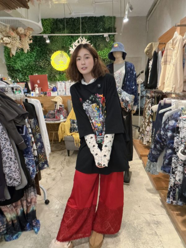 羽毛蕾絲內搭寬褲 