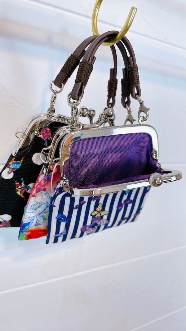 撞色花布口金包(迷你小提包) 