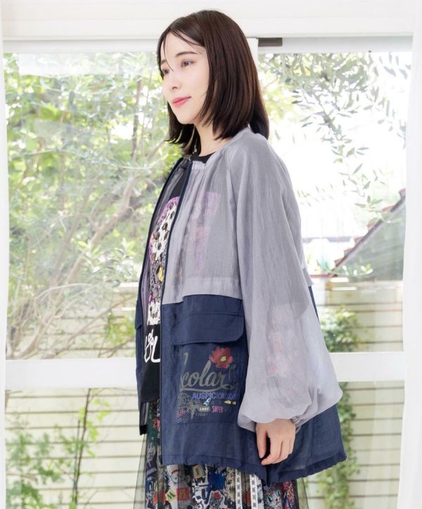 老虎刺繡拼接上衣 