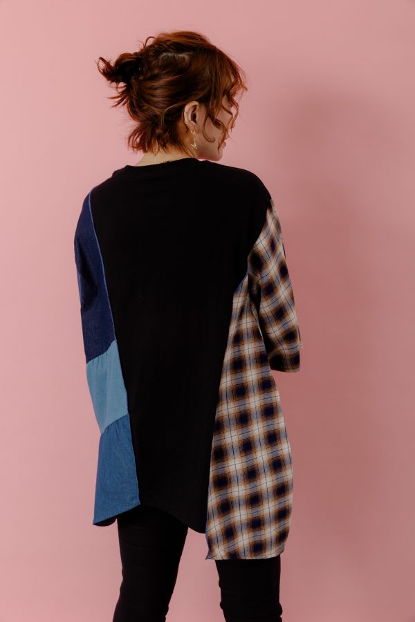 純棉-彩虹拼接異材上衣 