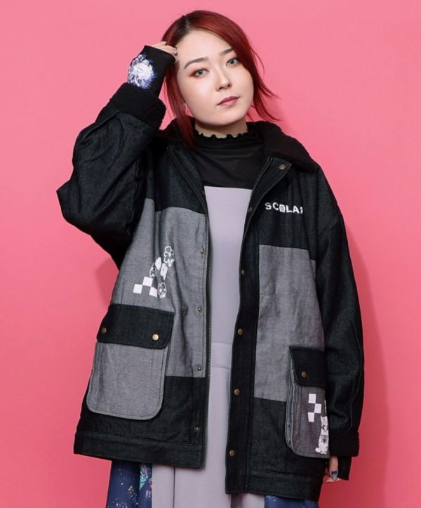 棋盤格娃娃拼接襯衫 