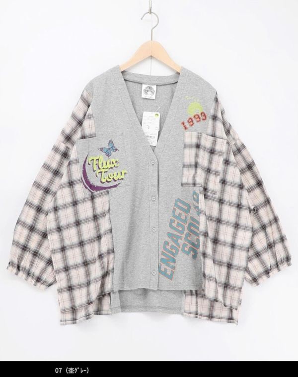 格子拼接V領外罩 