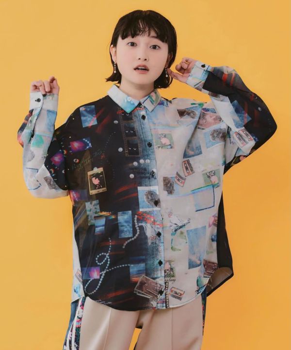 條紋花朵/膠卷漸層襯衫 