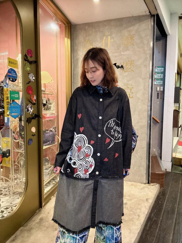 牛仔愛心娃頭襯衫洋 